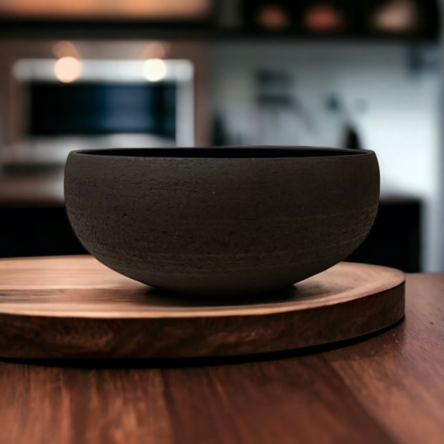 Elephantom.Design Duo of salad bowls - Anthracite stoneware - Thrown and textured by hand • Basalt