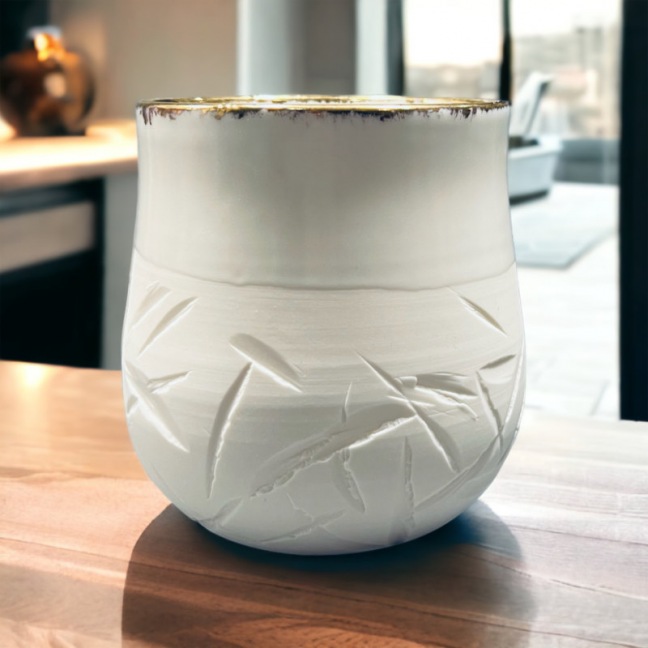 Petit vase unique en porcelaine texturé et doré à l'or - Fait main • Pyrénées