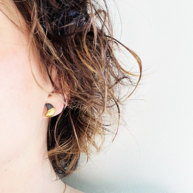 Lune • Puces d'oreilles - Porcelaine et or