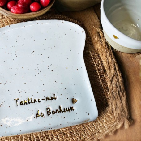 La petite assiette "Tartine - moi de Bonheur" - Grès pyrité - Fait main • Grains de folie