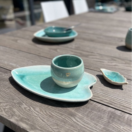 COFFRET CADEAU - Duo Assiette et Tasse Turquoise - Grès artisanal • Collection Lagon - Fin de série