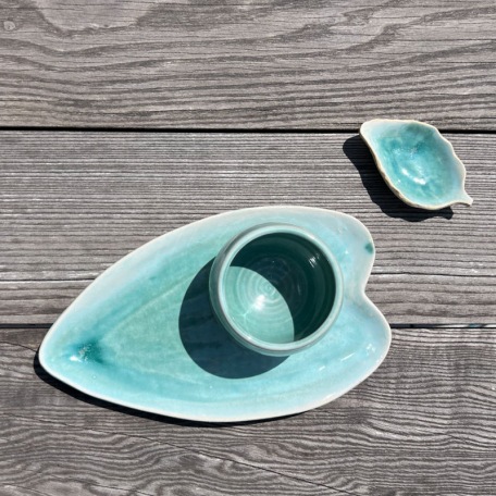 COFFRET CADEAU - Duo Assiette et Tasse Turquoise - Grès artisanal • Collection Lagon - Fin de série