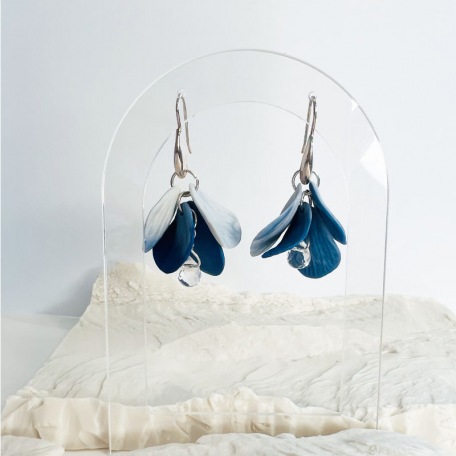 Calithéa - Crochets d'oreilles • Porcelaine en dégradé de bleu