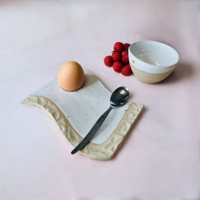 Coquetiers - Grès pyrité émaillé blanc • Grains de Beauté