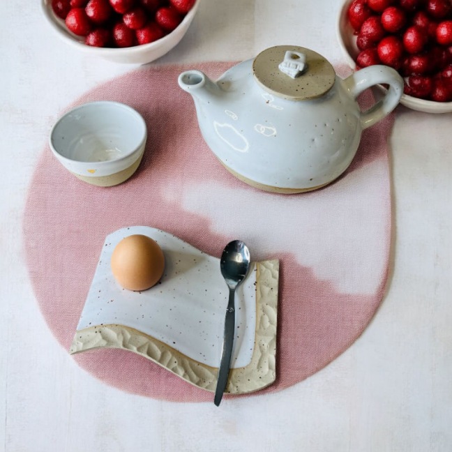 Coquetiers - Grès pyrité émaillé blanc • Grains de Beauté