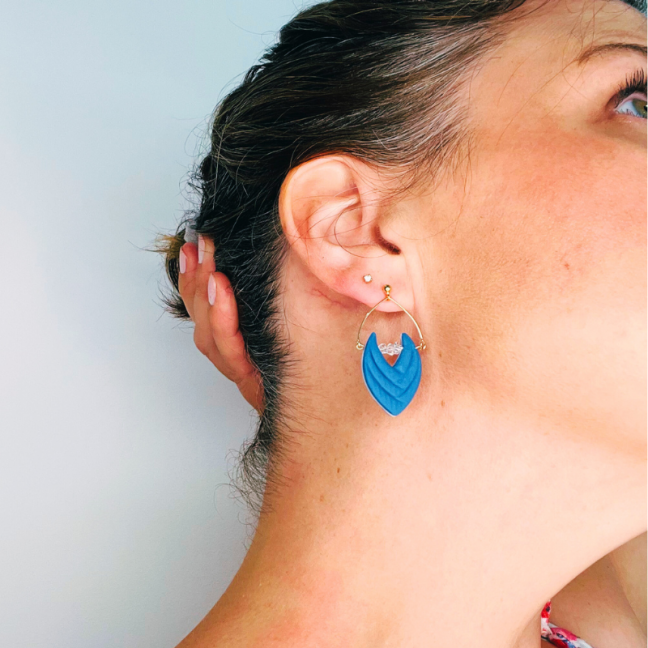 Marina - Crochets d'oreilles • Porcelaine et fleurs bleues