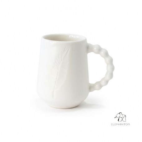 Mug plume avec anse perlée - Porcelaine blanche •  Création artisanale Poèterie