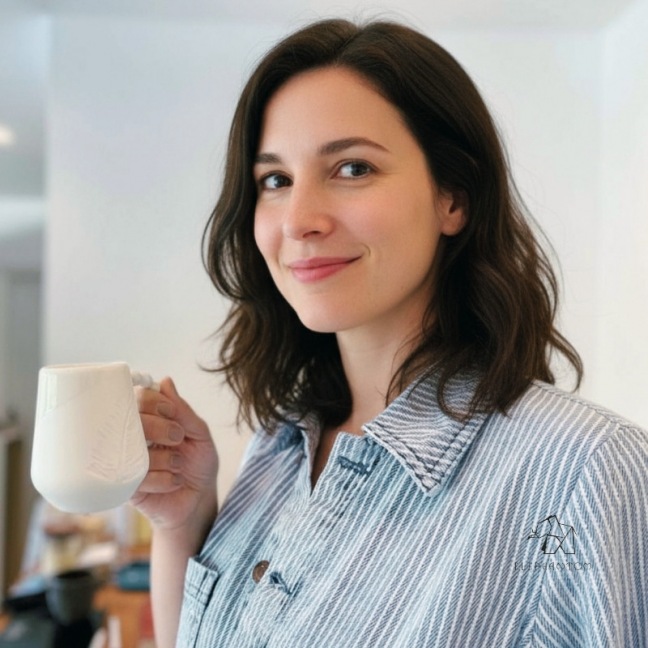 Mug plume avec anse perlée - Porcelaine blanche •  Création artisanale Poèterie