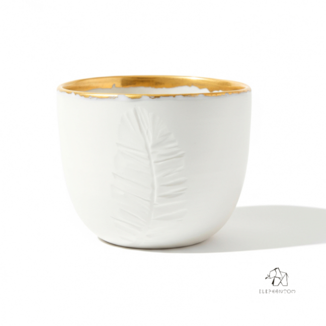 Photophore Blanc avec Liseré Doré porcelaine artisanat elephantom 