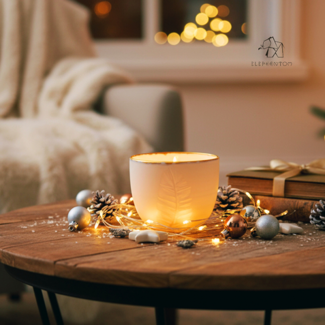 GIFT BOX - Blue candle holders & tray - Handcrafted porcelain • Hurricane & Pyrenees