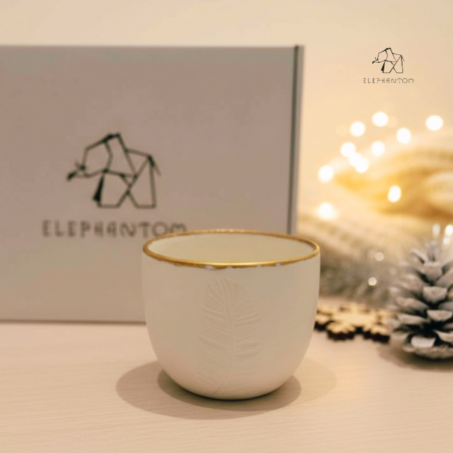 Photophore Blanc avec Liseré Doré porcelaine artisanat elephantom 