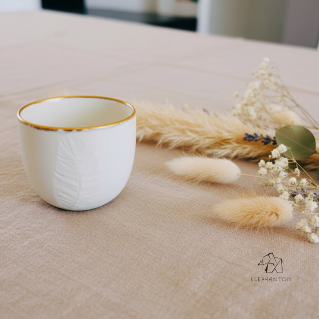 Photophore Blanc avec Liseré Doré porcelaine artisanat elephantom 