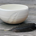 Bol blanc gravure plume - Porcelaine blache • Création artisanale Poèterie