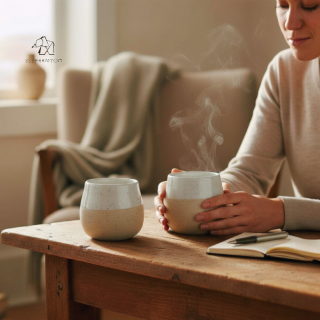 Tasse à café tout en courbe  - Grès émail vert d'eau - Fait main • Lagon