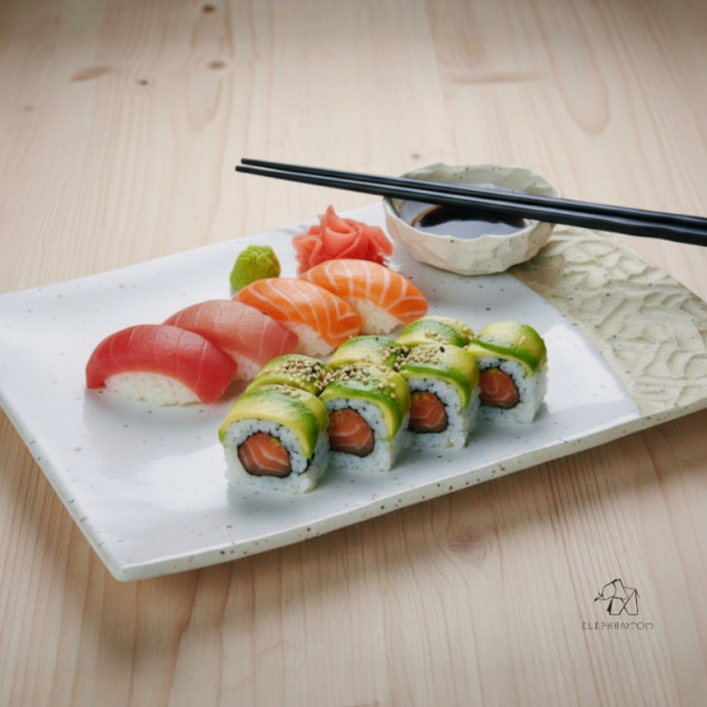 Coffret cadeau - Set à sushi - Assiette et petit bol - Grès Pyrité - Fait Main • Grains de Beauté