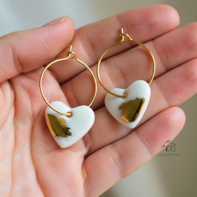 LOVE • Boucles d'oreilles  - Porcelaine et or