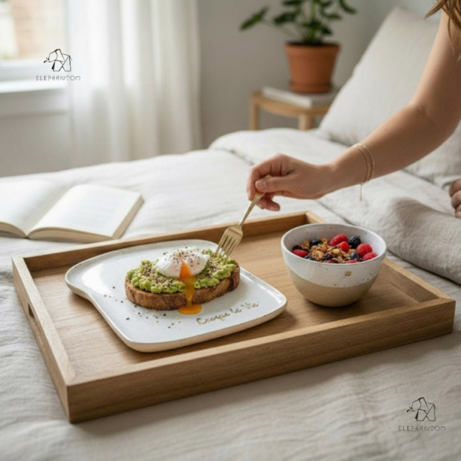 Coffret cadeau grande assiette "Croque la Vie" et soon petit bol coeur - Grès pyrité - Fait main • Grains de folie