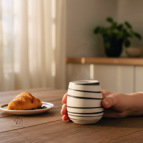 Mug sans anse blanc et noir en porcelaine - tasse design fait main 250 ml • Cyclone