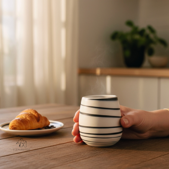 Mug sans anse blanc et noir en porcelaine - tasse design fait main 250 ml • Cyclone