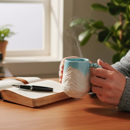 Mug / Latte cup with handle - Porcelain - Handmade • Sea Ice