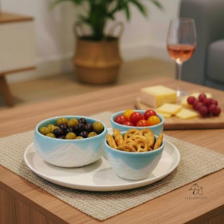 Gift box - Trio of dipping bowls and plate - Stoneware - Craft • Lagoon