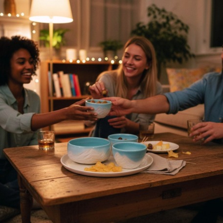 Gift box - Trio of dipping bowls and plate - Stoneware - Craft • Lagoon