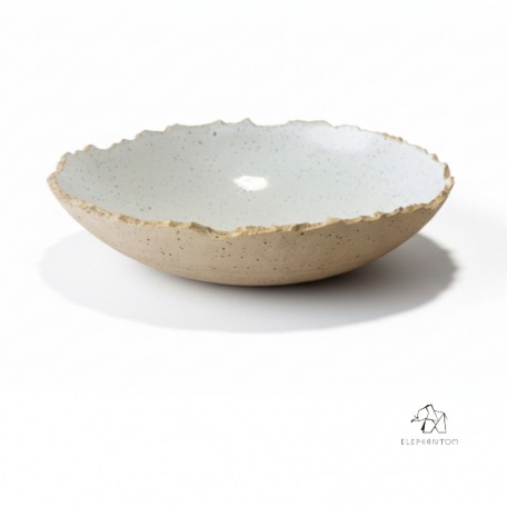 Grand saladier bord craquelé – Grès pyrité crème • Création artisanale