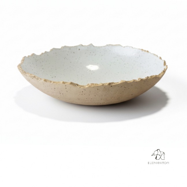 Grand saladier bord craquelé – Grès pyrité crème • Création artisanale