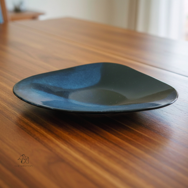 Grand plat de fête Bleu 40 cm - Grès pyrité • Création artisanale Céleste