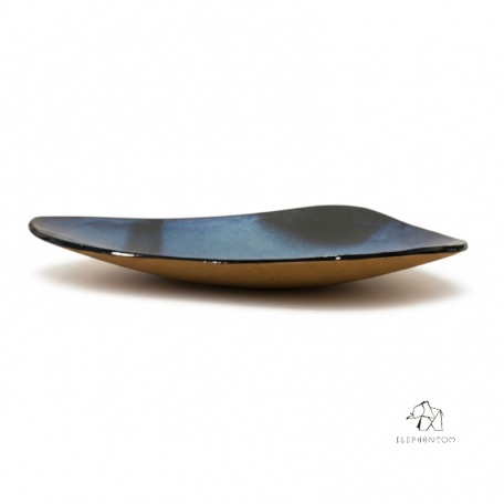 Grand plat de fête Bleu n°2 - 40 cm - Grès pyrité • Création artisanale Céleste