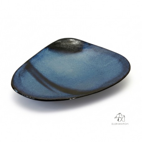 Grand plat de fête Bleu n°2 - 40 cm - Grès pyrité • Création artisanale Céleste