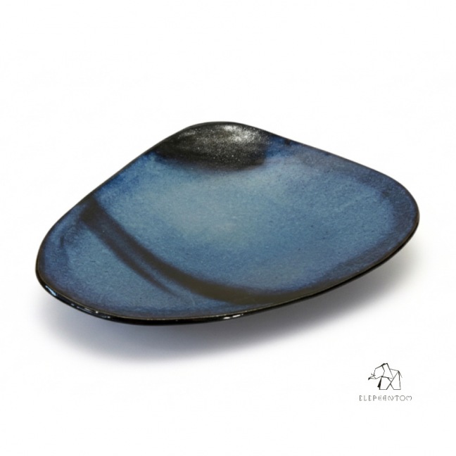 Grand plat de fête Bleu 40 cm - Grès pyrité • Création artisanale Céleste