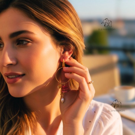 Carmenia – Crochets d’oreilles • Porcelaine Rouge texturée & Pyrite