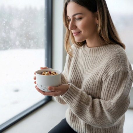 Bol Pyrénées au Relief givré • Porcelaine blanche & flocons argentés