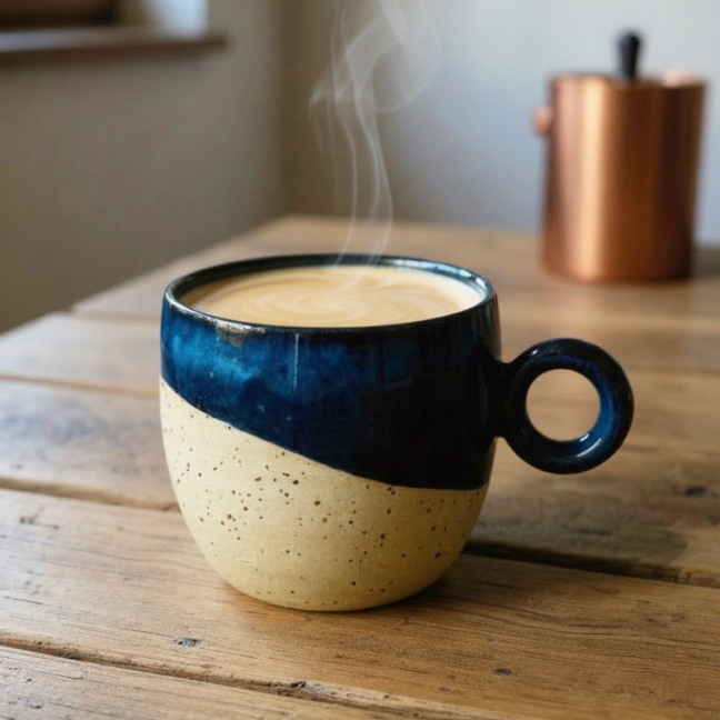 COFFRET CADEAU - Duo de tasses bleues avec anse ronde - 200 ml - Grès pyrité • Céleste