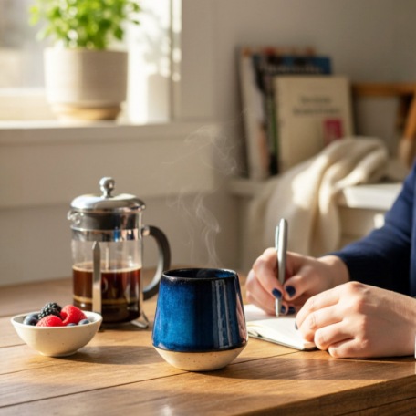 COFFRET CADEAU - Duo de tasses coniques bleues sans anse - 250 ml - Grès pyrité • Céleste