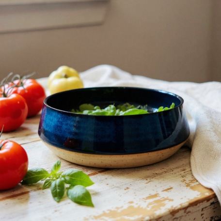 Black stoneware salad bowl - 15 cm - 100% handmade - Unique item • Basalt