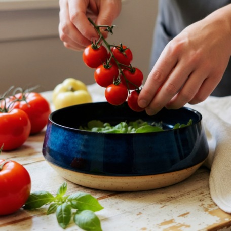 Black stoneware salad bowl - 15 cm - 100% handmade - Unique item • Basalt