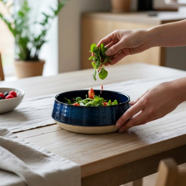 Black stoneware salad bowl - 15 cm - 100% handmade - Unique item • Basalt