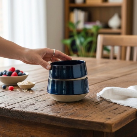 COFFRET CADEAU - Duo de bols de service empilables Bleu - Grès pyrité • Céleste