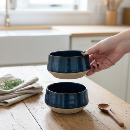 Black stoneware salad bowl - 15 cm - 100% handmade - Unique item • Basalt