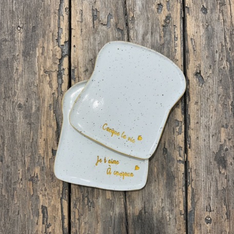 Duo d’assiettes tartine - “Croque la vie” & “Je t’aime à croquer” - Grès pyrité - Fait main • Grains de folie