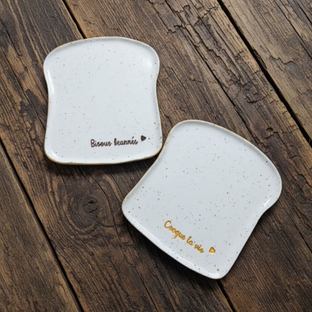 Duo d’assiettes tartine - “Croque la vie” & “Bisous beurrés” - Grès pyrité - Fait main • Grains de folie