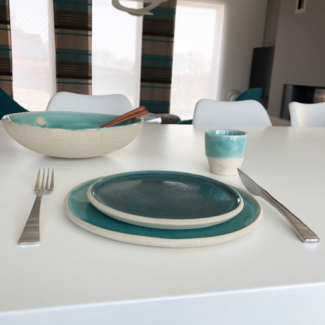 Elephantom Design Salad bowl - Turquoise glazed stoneware - Handmade • Lagoon